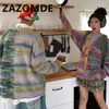 Maglioni da uomo ZAZOMDE Harajuku Coppia vintage Cardigan a righe con bottoni tie dye Inverno Cappotto allentato casual stile pigro