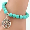 Vintage Boho Charm Armband Bangles Strand Women Natural Stone Tree of Life Elephant Owl Pendant Bead Armband Men smycken244y