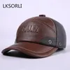 Ball Caps Winter Genuine Leather Patchwork Baseball Caps For Men Warm Cowhide Golf Peaked Dome Hats Male Letters Adjustable 231009