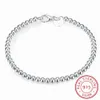 100 % 925 massives echtes Sterlingsilber, modisches 4-mm-Perlen-Kugelkettenarmband, 20 cm, für Teenager, Mädchen, Dame, Geschenk, Frauen, edler Schmuck244G