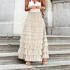 Skirt Pleated Long Ruffles Design Elegant Sexy Mesh Lace Loose Solid Patchwork Gauze Streetwear Party Attire 231009