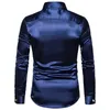 2021 NYHET MÄNS SILK SATIN PARTY SHIRTS MANA SLIM FIT Långärmad solid färg Shiny Nightclub Wedding Shirt 10 Färger S-2XL X0289T