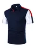 Camisetas personalizadas polos 082 azul branco vermelho costura masculina manga curta botão impressão casual pulôver camisa polo