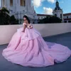 Messicano rosa lucido innamorato abiti quinceanera perline cristallo compleanno principessa abiti da ballo formali abiti XV anos