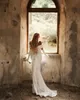 エレガントなプラスサイズの肩から離れた花嫁のための人魚のウェディングドレス半袖プリーツドレープスイープトレインボーホーブライダルガウンヴェスティドデヴィアカスタムメイド2024