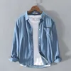 Utomhus T-shirts 100% Autumn Work Style Men's Casual Cotton Long Sleeve Shirt Single-Breasted Multi-Pocket Retro Denim Blue Workwear 231009
