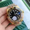 Мужские часы Role Gold Designer 40mm Gmt Автоматический ремешок из нержавеющей стали 904l Устойчивое к царапинам зеркало Наручные часы Luminous Root Beer Montre De Luxe Watches cy