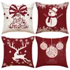 Federa natalizia per cuscino Copertine festive Resistente stampa di pupazzo di neve di alce per un elegante arredamento natalizio Quadrato che non sbiadisce