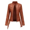 Womens Leather Faux Jacket Womens Short Belt Ladies Pu Leather Plus Size Slim Stand Collar Thin Fashion 231010