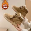 Stövlar Vinterko Suede Leather Women Snow Boots New Fashion Khaki Lace Up Mid Heel Platform Boots Plush Warm Non Slip Shoes for Women Q231010