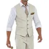 Gilets pour hommes Beige lin costume gilet pour hommes mariage été plage gilet col en V mâle mode Gentleman vêtements 231010