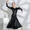 Stage Wear Fashion Ballroom Dance Concours Robes Filles Noir Volants Latin Top Jupe longue Enfants Vêtements de danse moderne SL9105