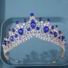 Saç klipsleri barok lüks gümüş ab renk mor rhinestone tiaras taçlar kafa bandı gelini parti diadem gelin düğün takı süsleri