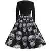 Disfraz temático Disfraces de Halloween con estampado de calavera para mujer 2023 Túnica de manga larga de los años 50 y 60 Ama de casa Vestidos de fiesta retro Pinup Disfraz de cosplay aterrador x1010