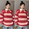 Women's Sweaters Harajpoo American Retro Striped Sweater 2023 Autumn Winter Women Beautiful Lazy Style Thickened Japanese Vintage Loose Knit