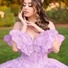 Lilas violet Quinceanera robes douce princesse appliques dentelle nœud perles robe De bal robes De fête d'anniversaire Cape robes De 15