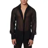 Men's Casual Shirts Summer See-through Mesh Sexy V Neck Long Sleeve For Men Breathable Night Club Stage Costume Gothic Street Blouse