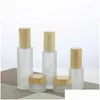 Packing Bottles Wholesale Frosted Glass Cream Jar Cosmetic Lotion Spray Bottle With Imitated Wooden Lids Refillable Container 20Ml 30M Dhvqs