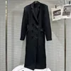 Misturas de lã feminina casaco longo outono moda trespassado angustiado escovado tecido de lã trench coat fino ajuste elegante casacos roupas 231010