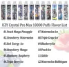 Original UZY Crystal Pro Max 10000 Puff Einweg-E-Zigaretten 1,2 Ohm Mesh-Spule 16 ml Pod-Batterie wiederaufladbare elektronische Zigaretten Puff 10K 0% 2% 3% 5% RBG Licht schnell senden