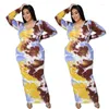 Plus Size Dresses Women's Dress Summer Milk Silk Fabric Temperature Commuting Sexy Nightclub Print Yellow Long Fashion Clothing