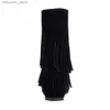 Boots Brand New Quality Winter Fashion Women Med Calf Wedge Fringe Boots Black Gray Beige Lady Tassel Shoes AH123 Plus Big size 32 43 Q231010