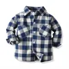 Nuova camicia a quadri per bambini autunno inverno doppie tasche maniche lunghe in cotone casual vestiti per bambini top per bambini