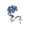 Collane con ciondolo Cattolico Cristiano Blu Navy Perline di cristallo Vergine Maria INRI Crocifisso Croce Collana con rosario Religioso Battesimo Jew329J
