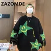 Suéter dos homens Zazomde Outono High Street Sweater Homens Engraçado Estrela Jacquard Baggy Moda Coreana Loose Knitwear Pulôver Casal Roupas Top Masculino 231010