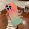 Magnet Case for iPhone 15 14 13 12 Pro Max Cover Gradual Neon Color Crystal Anti-slip Bumper for Magnet Wireless Charge Shell