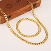 Kvinnor Mens Chain 18 K Golden Curb Link Gul Solid G F Gold Necklace Armband 7mm smyckeset236c