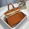 A Birknns Luxury Bag Classic 2024 New Wax Thread Togo Calf Leather Litchi Pattern Genuine Women's Lock Buckle Handbag HTSY