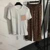 Casual broek Tweedelige sportkleur bijpassende zak T-shirt met korte mouwen Alfabetprint Mode wijde pijpen broek