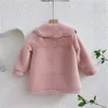 Coat Kids Girls Jacket Outwear 2023 Sweet Faux päls varm plus sammet tjockare vinter ylle utomhus fleece barnkläder 231009