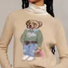 Rl Little Bear Pattern Weaving Flower Embroidery Knitwear Women's Wear Autumnwinter New Product Casual Round Neck Long Sleeve Pullover Sweater