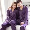 Mens Sleepwear Solid Color Silk Satin Pajamas Couple Set Long ButtonDown Pyjamas Suit Pijama Women Men Loungewear Plus Size Pj 231010