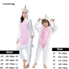 Hiver Animal Loup Onesie Enfants Kigurumi Pamas Licorne Vêtements de Nuit pour Femmes Pyjamas Combinaison Fille Garçon Couverture Dormeurs Salopette 231010