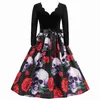 Theme Costume Retro Halloween Costume Scary Party Dress Women 2023 V-Neck Long Sleeve Skeleton Skull Print Goth Cosplay Pinup Disfraces Mujer x1010