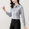 Vintage Fashion Jacquard Gold Blouses Silk Satin Women Designer Button Up Shirt 2023 Autumn Winter Long Sleeve Office Lady Runway Lapel Button Shirt Cute Plaid Tops