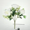 Fiori decorativi Rosa di seta artificiale di alta qualità 5 teste grandi Bouquet bianco Peonia per tavola di nozze Vaso regalo fai da te Decorazioni per la casa