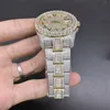 Diamond Watch Luxury Rolaxs Son Erkekler Buzlu Swarovski Prong Seti Çember Bi-Gold Case Numaralar Tam Yan Baget Strap 2824 Otomatik Hareket