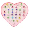 36pcs Colorful Rhinestone Gem Rings in Box Adjustable Little Girl Jewel Rings in Box Children Kids Little Girl Gift Pre1264s