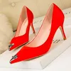 Dress Shoes Crystal Metal Pointy Toe Women Pumps Autumn Silk Shallow Woman Red Black Wedding Ladies Sexy Party Stiletto High Heels