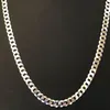 Mäns glänsande 7mm platt trottoarkant Miami Cuban Chain Solid 925 Silver Italy Made322V