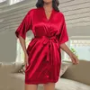 Women's Sleepwear Plus Size Satin Robe Women Sexy Lingerie Silky Bridal Wedding Kimono Bathrobe Gown Nightgown Ladies Nightwear Pajamas