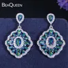 Baumelnder Kronleuchter BeaQueen Fancy Damen Blau Grün Mehrfarbiger Kubischer Zirkon Regenbogen Große hängende Tropfenohrringe Statement-Schmuck Ac305z