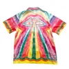 23SS Casablanca Camisa de seda respirável com estampa de arco-íris camisa de manga curta masculina e feminina camisa de praia casablanc