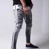 Мужские джинсы 2023, мужские рваные узкие брюки в стиле хип-хоп с полосками по бокам, облегающие мужские эластичные байкерские джинсовые брюки-карандаш