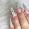 Unhas falsas gradientes rosa falsas com decoração de folha de ouro material seguro de longa duração à prova d'água para mulheres e meninas salão de beleza