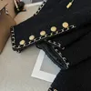 Kadın Ceketler Sonbahar Siyah Vintage Tasarım Yuvarlak Boyun Polar Ceket Kadınlar Zarif Lüks Chaquetas Mujer Uzun Kollu Düğme Kısa Ceket 231010